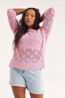 Розовый свитер с круглым вырезом и декоративной строчкой Simply Be, розовый