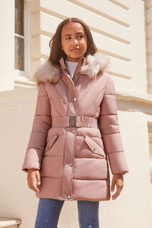 Удлиненное школьное пальто на подкладке с поясом Lipsy, розовый