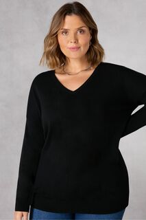 Черный вязаный свитер свободного кроя и V-образным вырезом Live Unlimited, черный