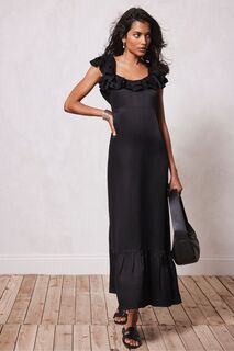 Атласное платье макси с рюшами Mint Velvet, черный