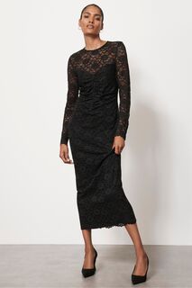 Кружевное платье-миди со сборками Mint Velvet, черный