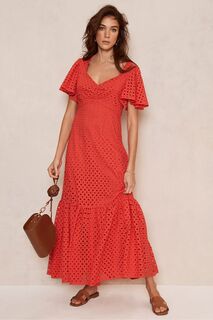Красное платье-макси с английской вышивкой Mint Velvet, красный