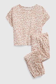 Пижама с короткими рукавами круглым вырезом и леопардовым принтом Gap, коричневый