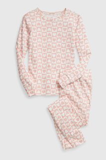 Пижама с длинными рукавами в клетку и узор в виде сердечек Gap, розовый