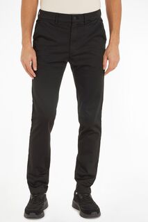 Черные атласные брюки-чиносы приталенного кроя и эластичные Calvin Klein, черный