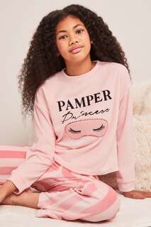 Велюровая пижама-двойка с графическим принтом Lipsy, розовый