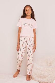 Пижама с короткими рукавами и длинными штанинами Lipsy, розовый