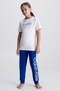 Хлопковая пижама Modern для девочек синего цвета с логотипом Calvin Klein, синий