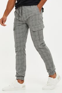 Эластичные хлопковые брюки-карго с манжетами в клетку Threadbare, серый