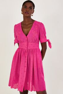 Розовое платье с вышивкой из экологически чистого хлопка Monsoon, розовый