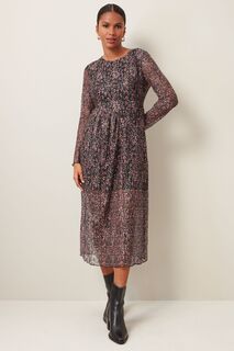 Платье с длинными рукавами с сеткой и цветочным узором Next, мультиколор