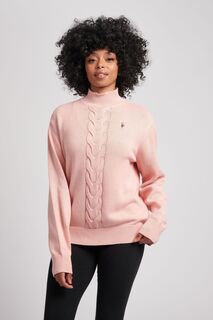 Женский толстый свитер косой вязки U.S. Polo Assn, розовый