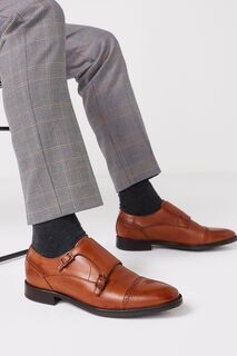 Фирменные кожаные туфли с застежкой на два ремешка Next, коричневый