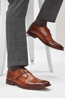 Светло-коричневые кожаные туфли с ремешком на липучке Next, коричневый