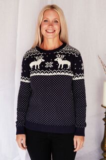 Женский рождественский свитер Fairisle с оленями The Little Tailor, синий