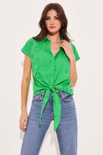 Рубашка с короткими рукавами завязками спереди и застежкой на пуговицы Lipsy, зеленый
