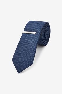 Текстурированный галстук и зажим Next, синий
