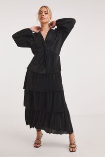Черное многослойное платье макси из плиссированного материала Simply Be, черный