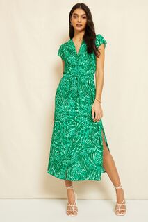 Платье-рубашка миди с короткими рукавами и V-образным вырезом Friends Like These, зеленый