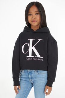 Черное худи с монограммой для девочек Calvin Klein, черный