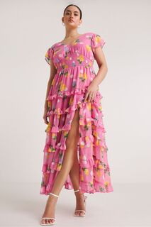 Розовое каскадное платье макси с цветочным узором Simply Be, розовый