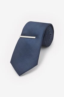 Текстурированный галстук и зажим Next, синий