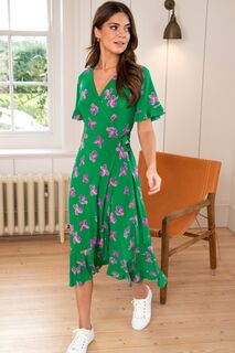 Платье миди Megan этого бренда имеет эластичный крой и оборками из переработанной ткани Pour Moi, зеленый