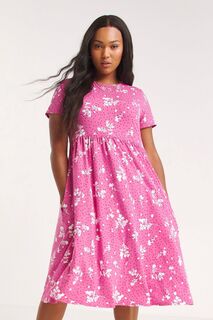 Розовое очень нежное платье миди с карманами и принтом Simply Be, розовый