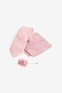 Комплект из нагрудного платка с галстуком и значка на лацкане пиджака Next, розовый