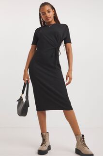Черное платье миди с вафельной текстурой и рюшами спереди Simply Be, черный