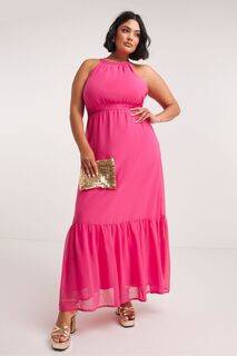 Розовое каскадное платье с вырезом бретелькой Simply Be, розовый