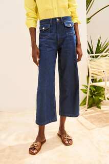 Укороченные джинсы с широкими штанинами и накладными карманами Next, синий