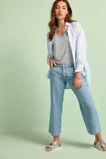 Укороченные широкие джинсы с пуговицами из 100% хлопка Next, синий
