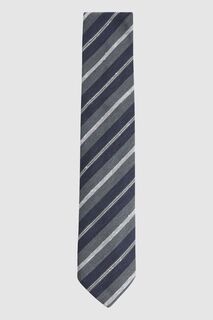 Полосатый шелковый фактурный галстук Reiss, синий