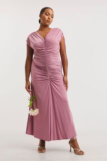 Розовое платье макси с рюшами спереди Simply Be, розовый