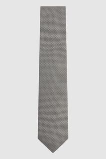 Шелковый галстук Sicily Blend с геометрическим узором Reiss, серый