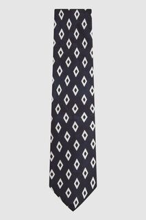 Шелковый галстук Бурано с ромбовидным узором Reiss, черный