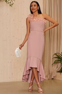 Облегающее платье миди на одно плечо из органзы Chi Chi London, розовый