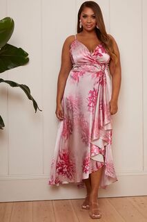 Платье миди и бретелями с цветочным узором Chi Chi London, розовый
