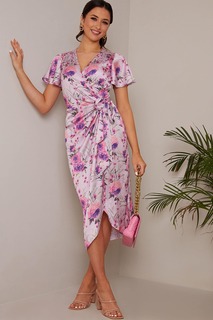 Платье миди с короткими рукавами и V-образным вырезом Chi Chi London, фиолетовый