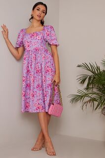 Платье миди с квадратным вырезом и мелким цветочным принтом Chi Chi London, фиолетовый