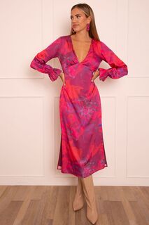 Платье с длинными рукавами и V-образным вырезом с растительными мотивами Chi Chi London, фиолетовый