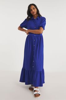 Синее платье-рубашка миди из фактурного трикотажа JD Williams, синий