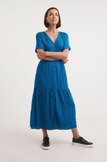 Синее платье миди с геометрическим принтом застегивающееся на пуговицы JD Williams, синий