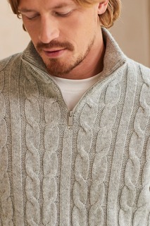 Шерстяной свитер жёсткой вязки с застежкой на шее Next, серый