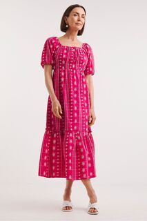 Розовое платье с контрастной английской вышивкой JD Williams, розовый