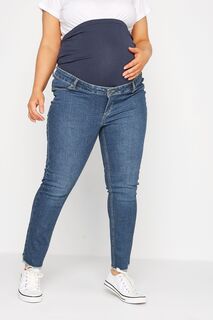 Прямые джинсы для беременных с потертыми краями Yours, синий