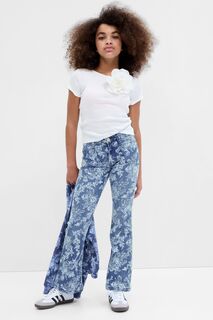 LoveShackFancy расклешенные джинсы для девочек с завышенной талией и цветочным принтом в стиле 70-х Gap, синий