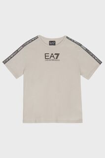 Белая футболка для мальчика от Emporio Armani в полоску EA7, серый