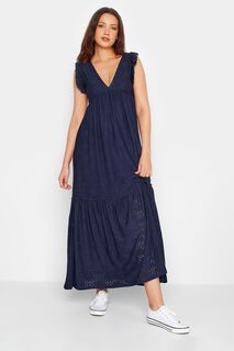 Многослойное платье макси с глубоким V-образным вырезом и английской вышивкой Long Tall Sally, синий